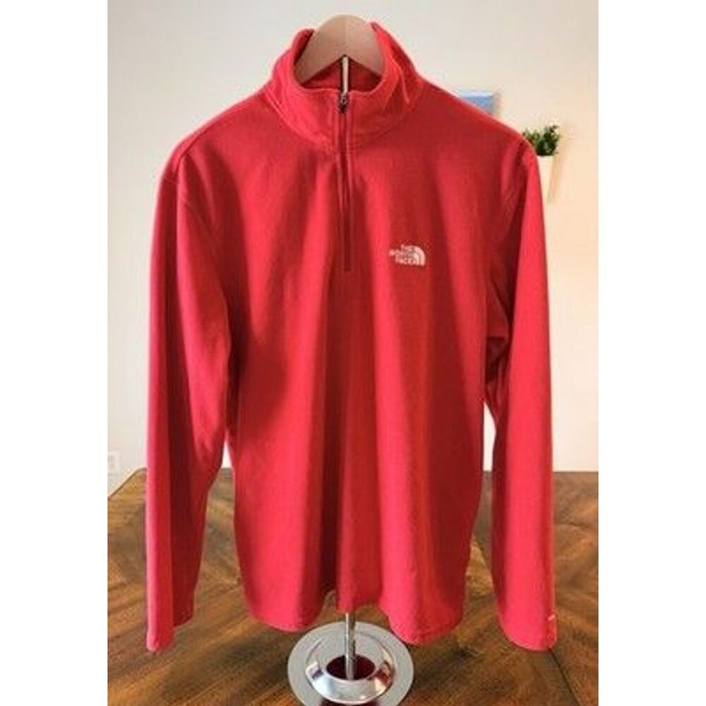 The North Face TKA 100 Men's 1/4 Zip Fleece Pullover Mock Neck Red M